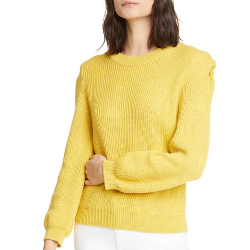 NWOT FRAME Puff-sleeve Crewneck Sweater In Citrine, sz. XS